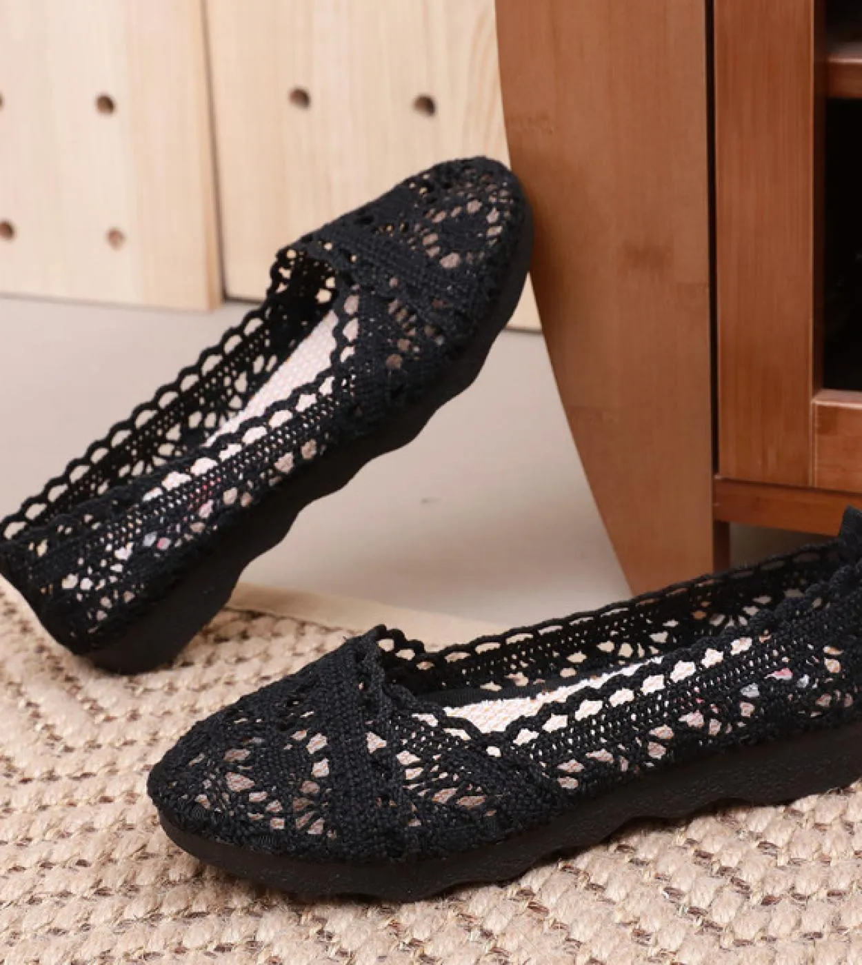 2022nuova estate donne eleganti appartamenti traspirante tessuto a rete scarpe stile etnico pizzo cavo moda confortevole allape
