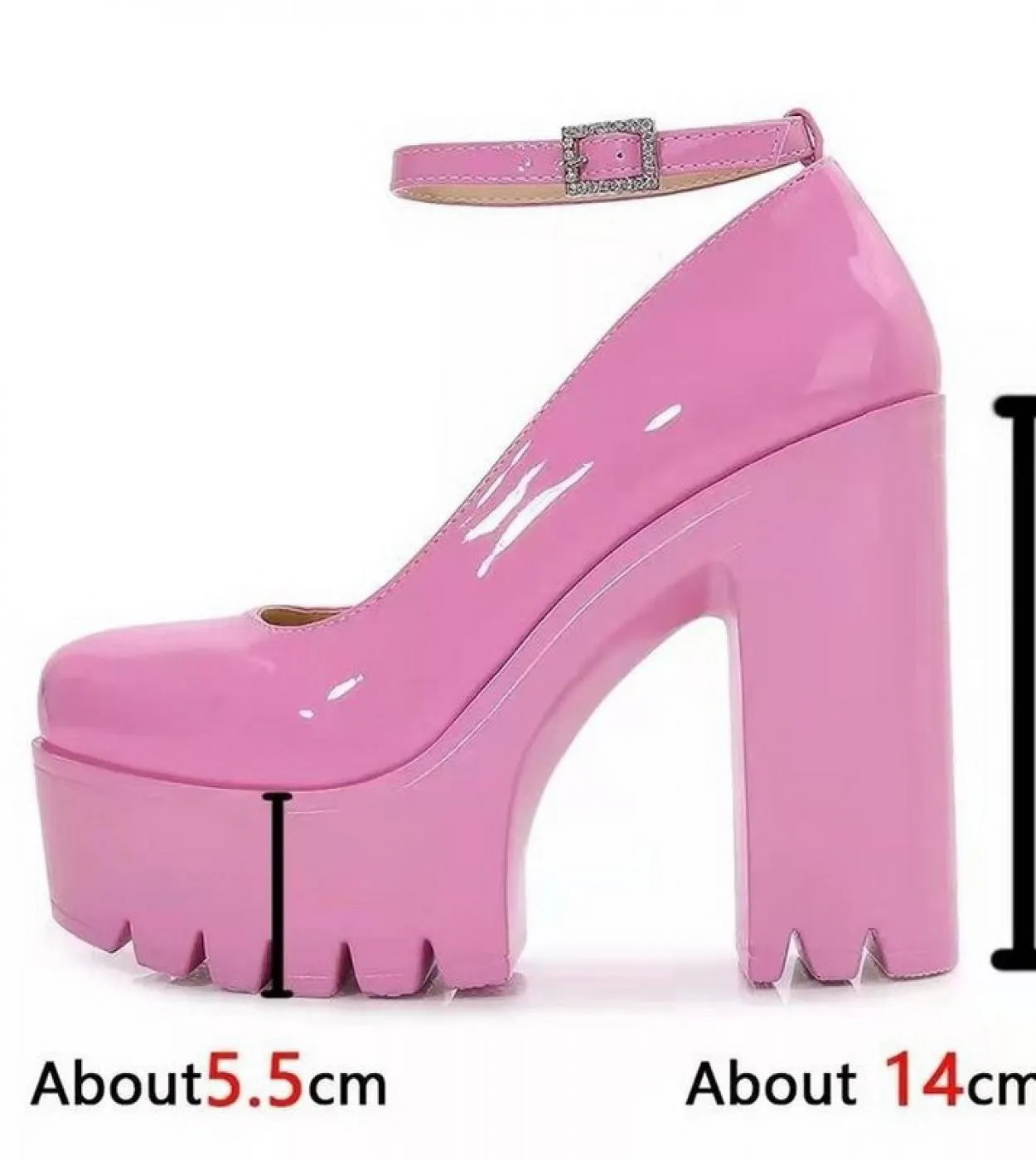 Scarpe con tacco alto da donna 14cm Décolleté con cinturino alla caviglia con tacco grosso Sweet Square Plus Size 43 Décolleté c